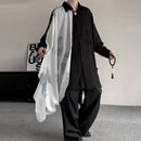 INCERUN Mens Patchwork Mid-Length Loose Long Sleeve Shirt Casual Fashion Design Lapel Top for Men Plus Size, Spring Fall