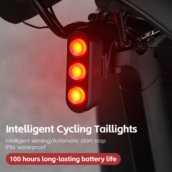 WEST BIKING High Visibility Smart Bike Taillight 100h Long Lasting Power LED IP66 Waterproof Warning USB Charging Brake Rear Light for Road Mountain Night Riding