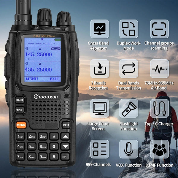 WOUXUN UV9D Plus Walkie Talkie Cross Band Repeater 7-Band Reception 3200mAh Battery Large Color Screen Type-C Charger Ham Radio