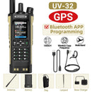 Baofeng UV32 10W GPS Walkie Talkies Sand Color Custom Two Way Radio Multi-Band Bluetooth APP Programming Tri-Power 2.0" TFT Screen NOAA Weather Reception