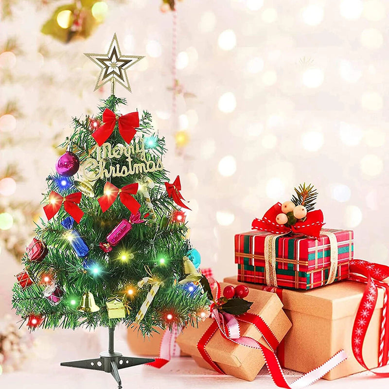 Christmas Tree With LED Lights 50cm Christmas Tree With Hanging Ornaments Star Tree Decorations Table Decorations for Office Home Kitchen