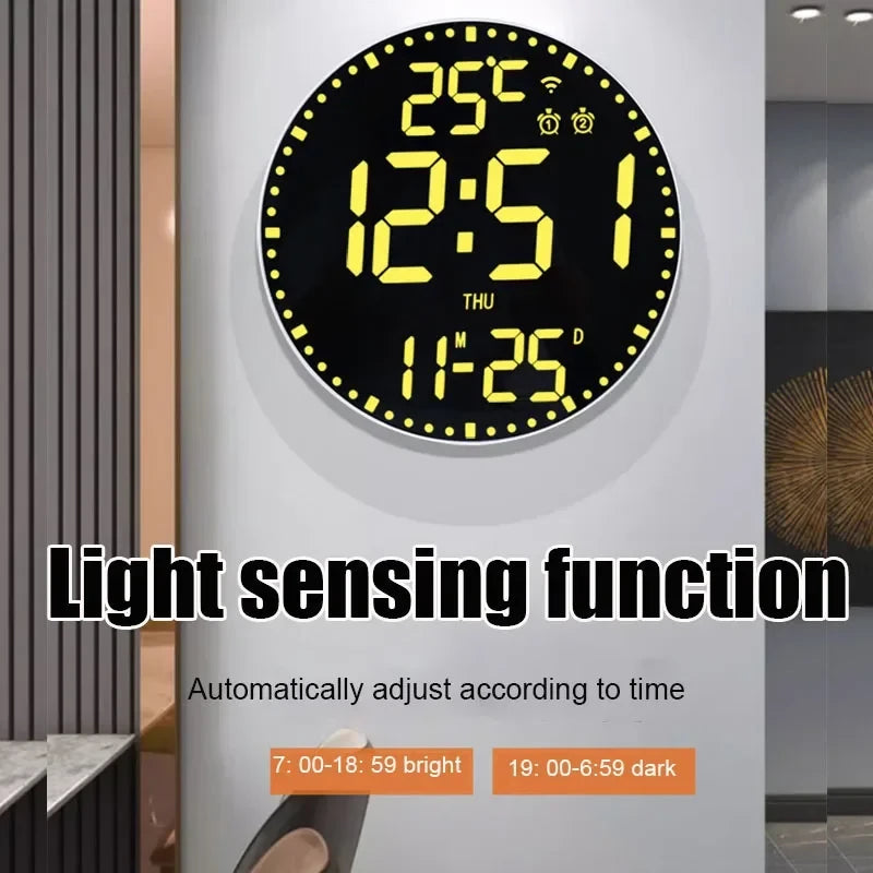 Tuya APP Smart Wifi Wall Clock RGB Calendar Clock Living Room Digital Wall Clock App Intelligent Control Colorful LED Wall Calendar Clock Date Temperature Display