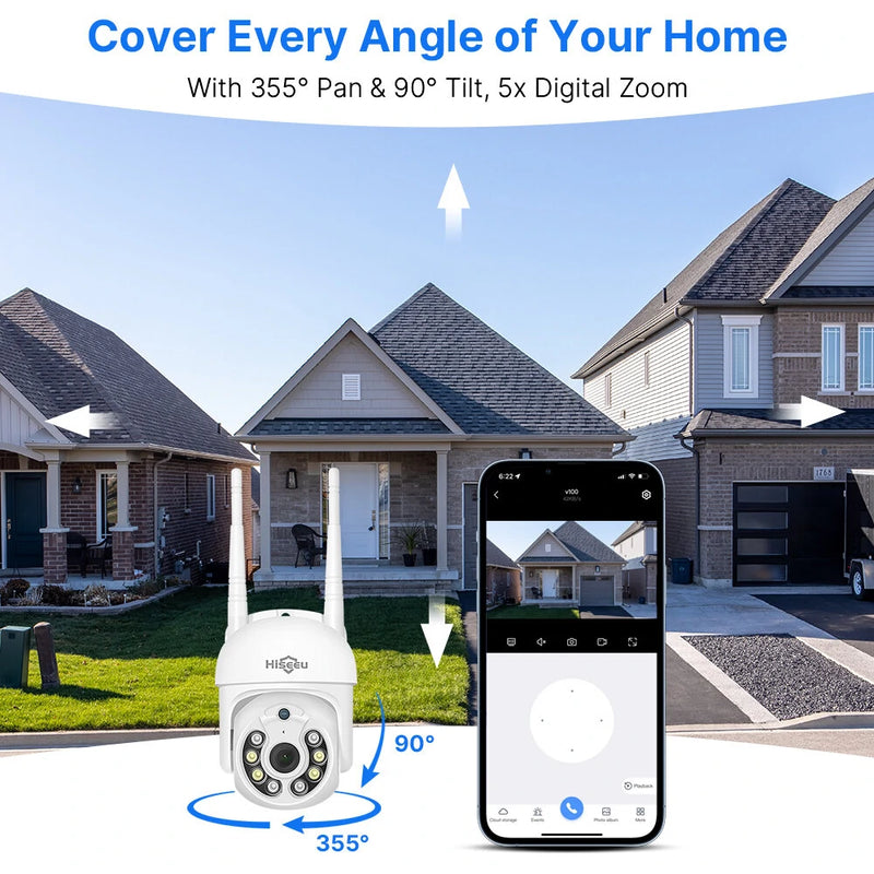 Hiseeu WK-2HD205 2 Cameras 5MP WiFi CCTV PTZ Camera Security System Kit 10CH NVR Recorder AI Motion Tracking IP Camera Set Video Surveillance System EU Plug