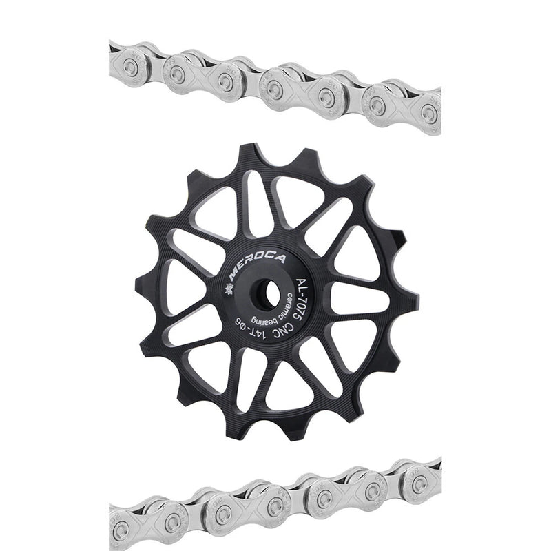 MEROCA 12/14T Bicycle Ceramic Pulleys Lightweight Aluminum Alloy Smooth Speed Change Bike Rear Derailleur Bearing Guide Wheel for MTB