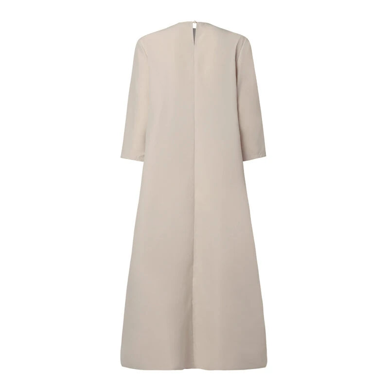 ZANZEA Women's Dresses Vintage Casual 3/4 Sleeve Round Neck Dress Floral Embroidery Split Shift Dresses