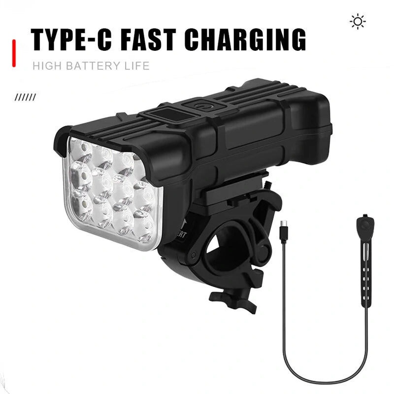 3 in 1 Multifunctional Bike Headlights 12 LED Beads 500Lm Brightness 140dB Bell Alarm 1800mAh Battery Display Power Bank IPX65 Waterproof USB-C Rechargeable 360-degree Adjustment Bicycle Front Light for Night Cycling