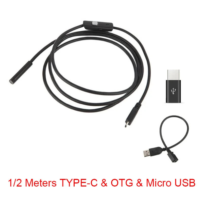 7mm Endoscope Camera Flexible IP67 Waterproof Inspection Borescope Camera for Android PC Notebook 6LEDs Adjustable