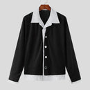 INCERUN Mens Textured Patchwork Striped Long Sleeve Shirt Fashion Lapel Men Top Comfortable