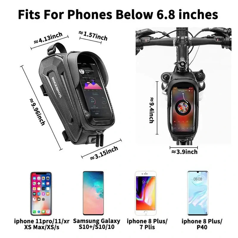 ROCKBROS Bicycle Bag 1.7L Frame Front Tube Cycling Bike Phone Mount Bag Waterproof Phone Case Holder 6.8 Inches Touchscreen Bag Accessories