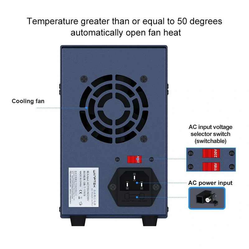 WANPTEK Regulated Power Supply EPS1602 0-160V Voltage 0-2A 0-10A Current (Multiple voltage options) Multi-Function Protection Superior Stability Digital Display ideal for Diverse Electronics Application EPS3205/EPS3210/EPS6205/EPS1203/EPS1602