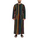 INCERUN Mens Striped Button Long Sleeve Long Shirt Cotton Linen Baggy Full Length Robe Casual Daily Retro Colorful Striped Robe for Men Plus Size, Spring Fall