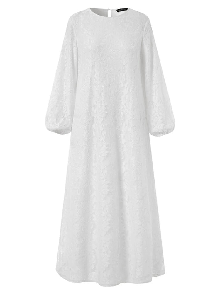 Women 100% Cotton Abaya Kaftan Lace Patchwork Casual Wedding Midi Dress