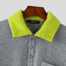 INCERUN Mens Color-Block Panel Long-Sleeve Pullover Hoodie Fashion Loose Fit Top with Chest Pocket in Spring Fall Winter