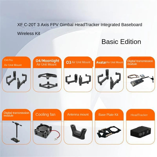 XF C-20T 3-Axis FPV Gimbal HeadTracker Integrated Baseboard All-In-One Edition for DJI O4/ O4 PRO with Wireless Kit