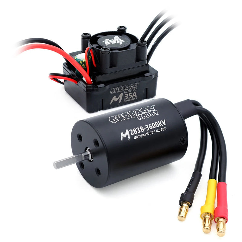 SURPASS HOBBY M2838 All Black Waterproof Brushless Motor W/ M35A Waterproof ESC Set 3.5 Connector for 1/16 Model RC Car Parts