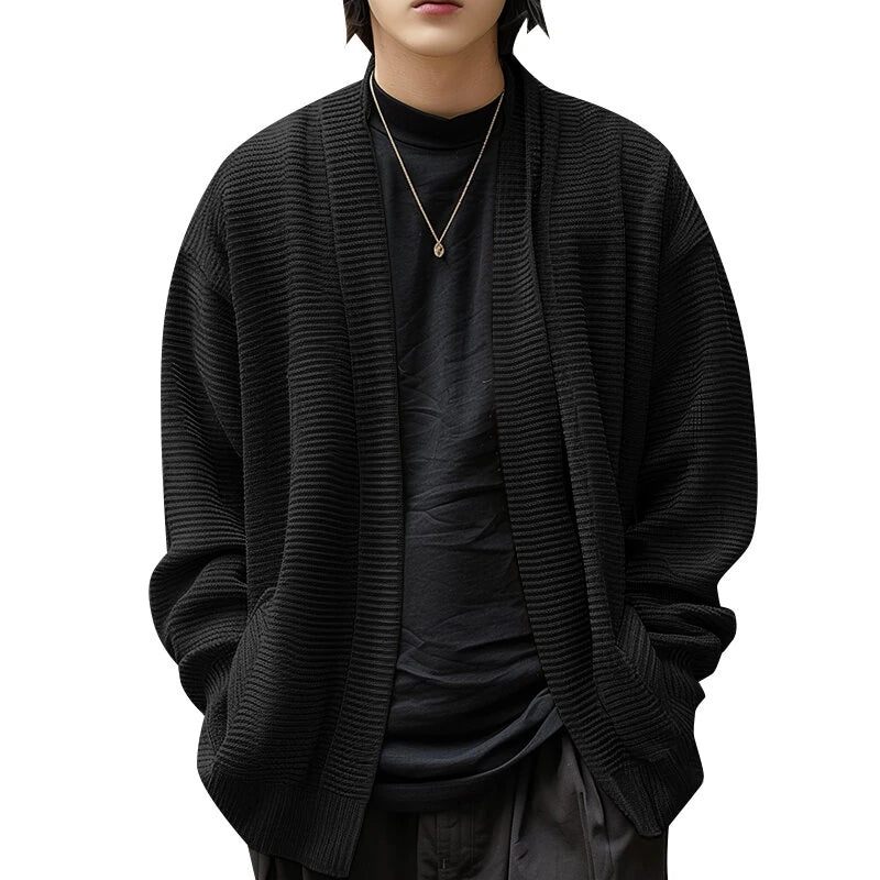 INCERUN Mens Knitted Striped Long Sleeve Cardigan Casual Solid Color Spring Fall Winter Men's Coat