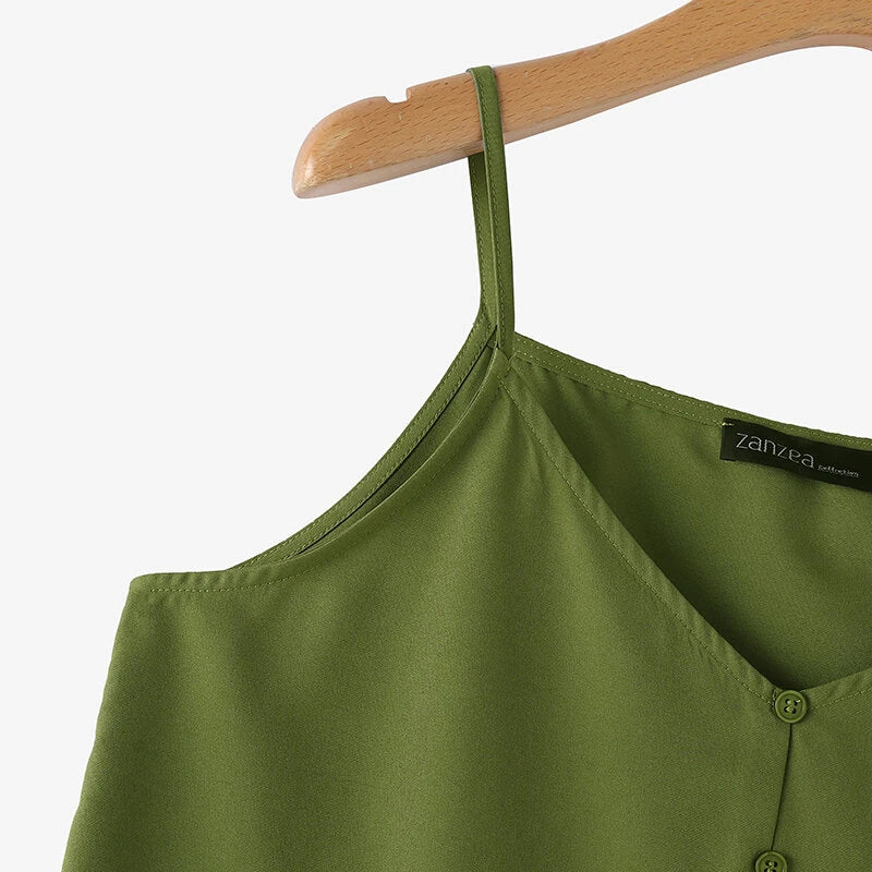 ZANZEA Womens Spaghetti Strap Camisole Summer Tank Tops V Neck Casual Slip Blouse Streetwear