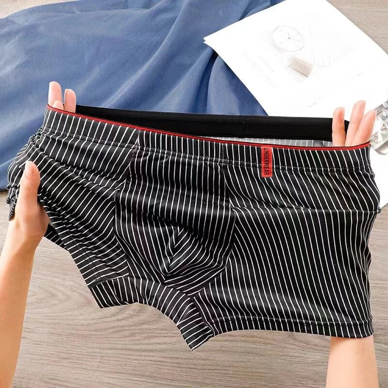 4pcs Men's Underwear Sports Boxers, Casual Striped Boxer Trunks, Breathable Comfy High Stretch Boxer Panties