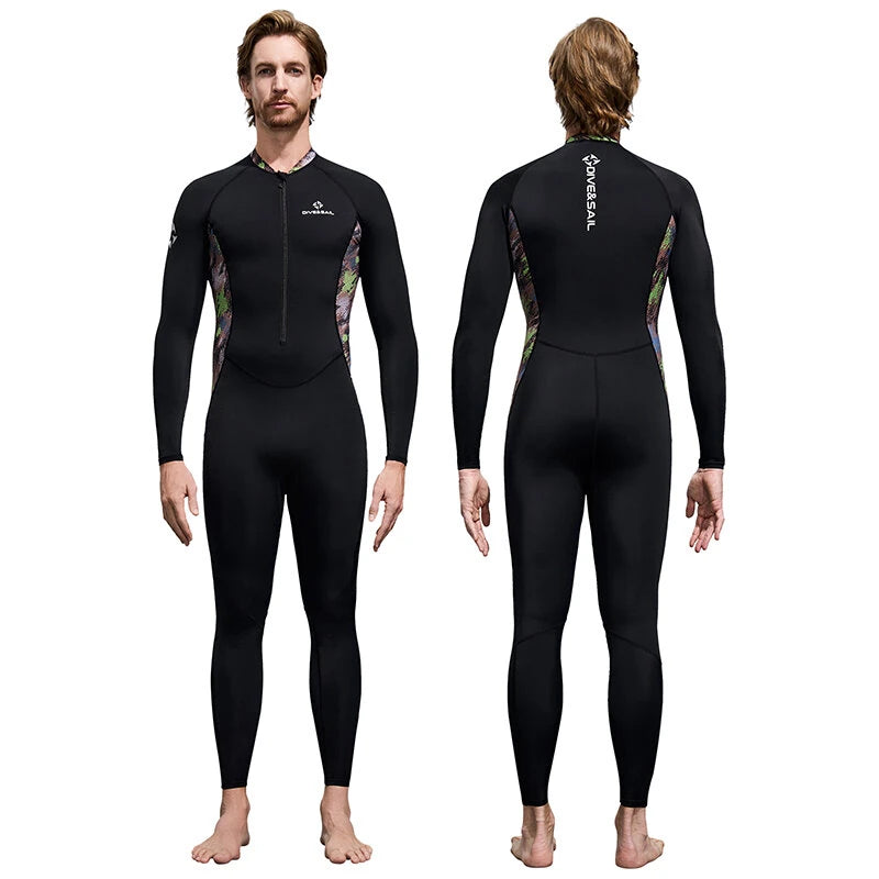 DIVE&SAIL Men Full Body Dive Skins Wetsuit UPF50+ Sun Protection Quick-drying One-piece Long Sleeve Diving Top Pant Front Zip High Elastic Thin Snorkeling Clothes for Surfing Swimming