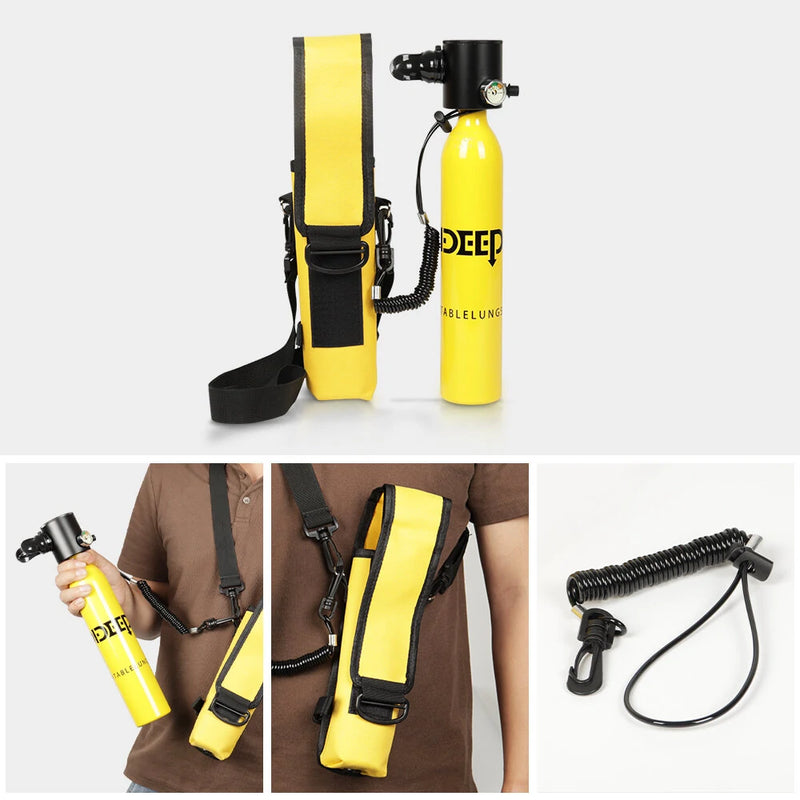 DIDEEP 0.5L Mini Scuba Tank Kit with Storage Bag and Satety Rope Portable Scuba Diving Tank Gear Support 5-10 Minutes Breath Underwater Breathing Devicefor Partner Underwater Entertainment Backup Air