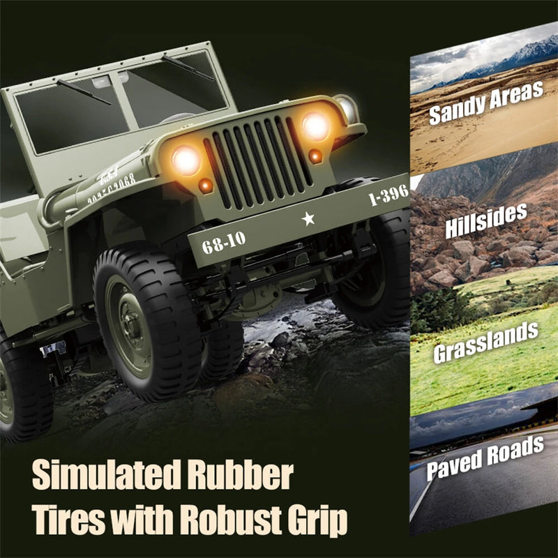 JJRC C8815 RTR 1/10 2.4G 4WD RC Car Willys Military Truck Off-Road Climbing LED Light Optional Winch Canopy Metal Frame Rock Crawler Full Proportional Vehicles Models Toys