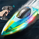 HXJRC HJ819 2.4G 4CH RC Boat High Speed LED Light Speedboat Waterproof 15km/h Electric Racing Vehicles Models Lakes Pools Remote Control Toys