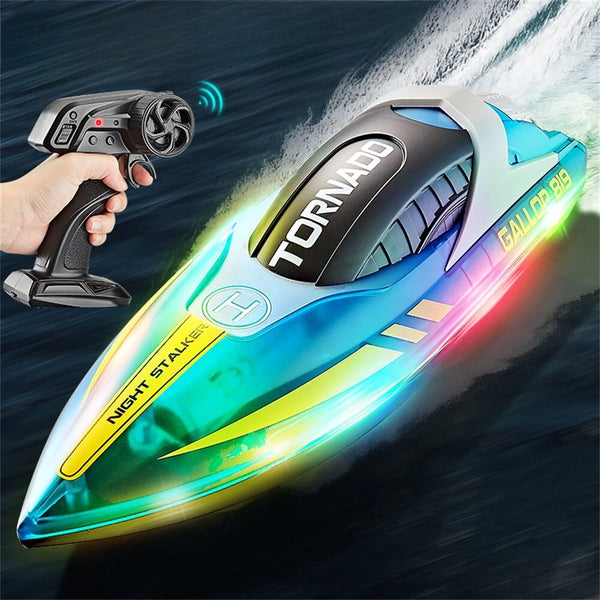 HXJRC HJ819 2.4G 4CH RC Boat High Speed LED Light Speedboat Waterproof 15km/h Electric Racing Vehicles Models Lakes Pools Remote Control Toys
