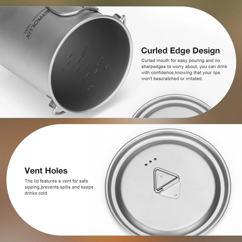 Astrolux Ti-M1 Titanium Mug Titanium Pot Lightweight Camping Pot Titanium Cup Titanium Backpacking Pot with Portable Foldable Handles for Outdoor Camping Hiking Backpacking