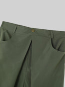INCERUN Men Pants Fashion Design Solid Color Button Pants Wide Leg Streetwear with Side Pockets S-5XL