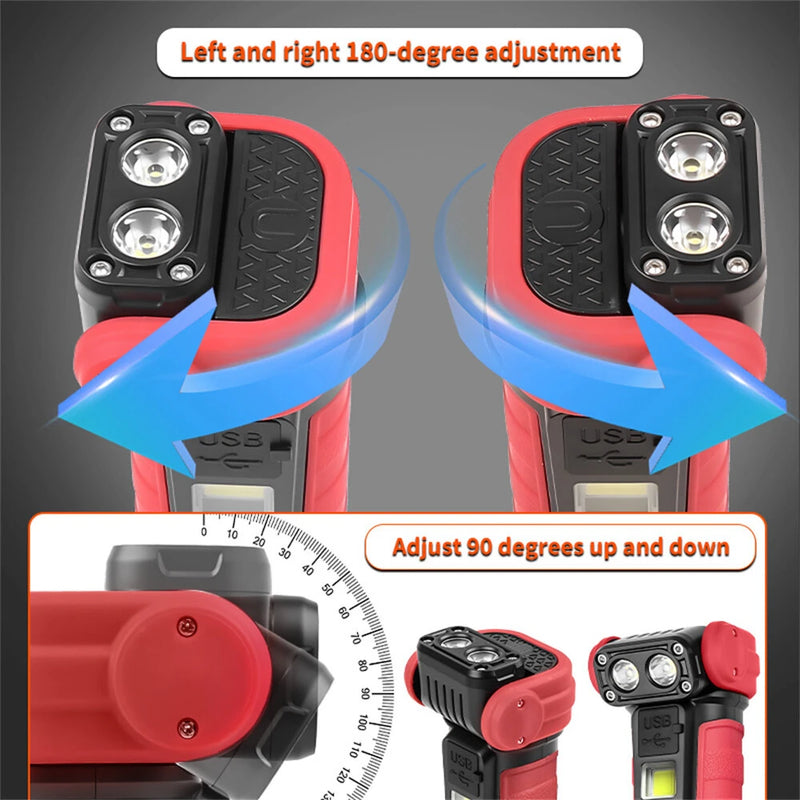 Mini Convenient Rotating Flashlight 6 Modes Adjustable Portable Emergency COB Floodlight Magnetic Work Light For Camping Fishing