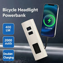 BIKIGHT 400LM 3000mAh Type-C Charging Bicycle Headlight 3 Gears COB Side Light Battery Level Display Waterproof Power Bank Front Bike Light for Night Riding