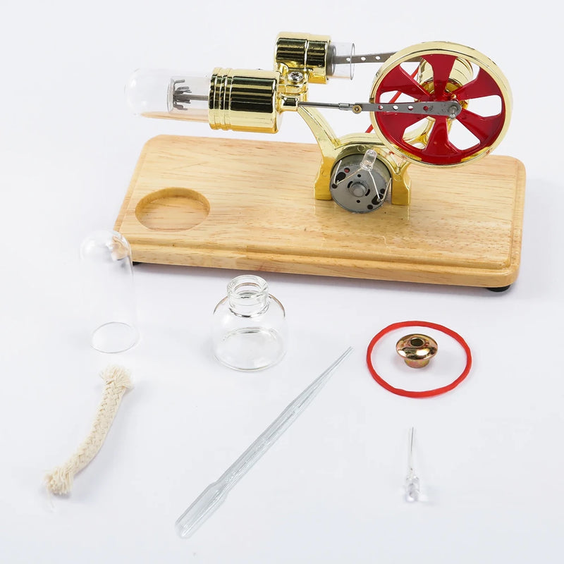 LL-009 Hot Air Stirling Engine Kit Model Electricity Generator Physical Generator Model with LED Light Flywheel Design Science Experiment Learning Education Toys