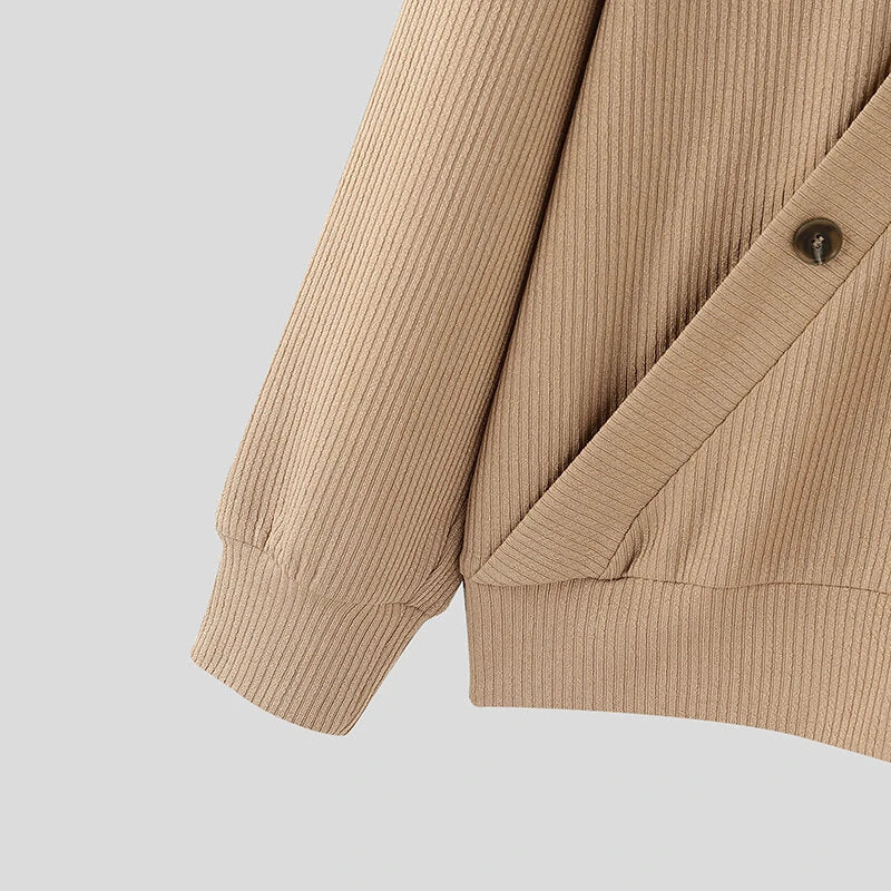 INCERUN Mens Textured Asymmetrical V-Neck Long-Sleeve Sweater Comfortable Solid Color Casual Fall Winter Top S-5XL