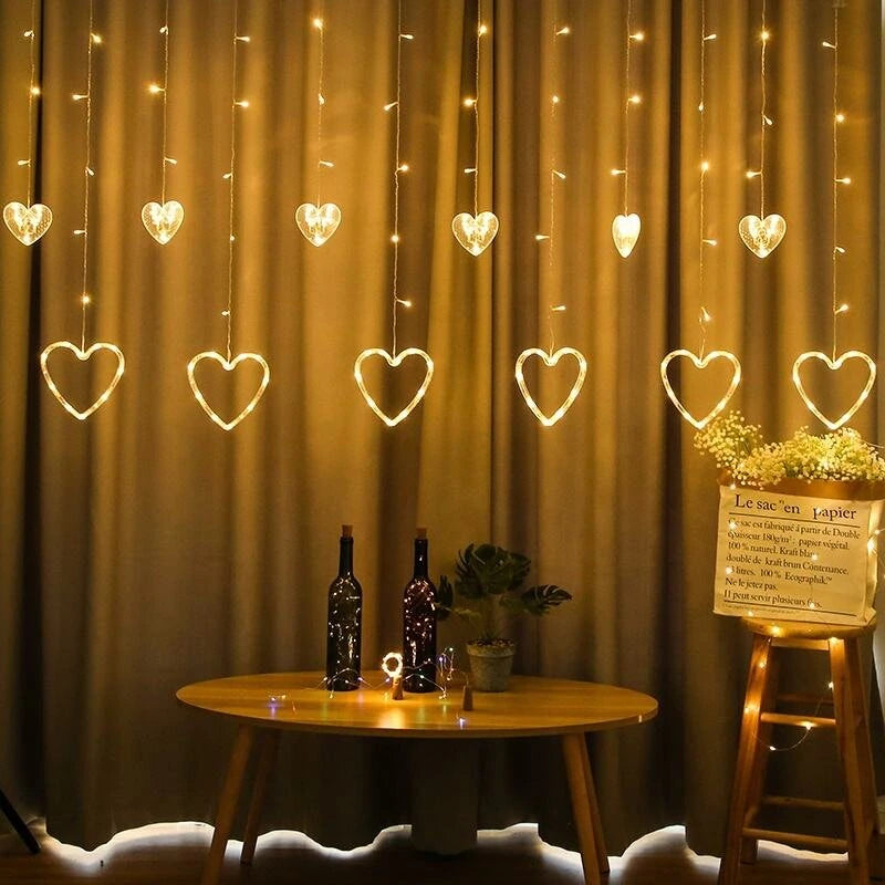 LED Light String Love Curtain Light Confession Proposal Valentine's Day Wedding Party Decoration Lantern Warm White IP44 Waterproof