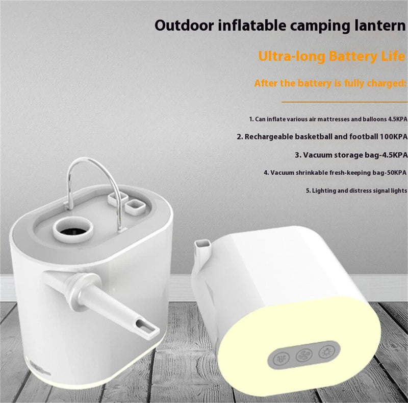 Mini Air Pump for Inflatables Ball Beds 2 in 1 Rechargeable with Camping Light, Compact inflator pump for Floats, Balloons & Vacuum for Storage Bags