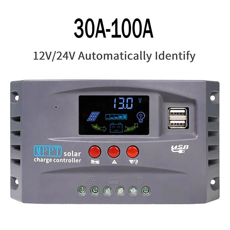 12V/24V MPPT Solar Charge Controller Regulator Colorful Screen For Lifepo4 GEL Lithium Lead Acid Battery 30/40/50/60/70/80/90/100A