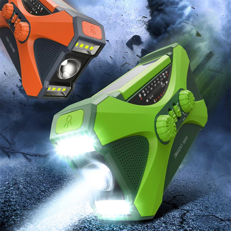 10000mAh Emergency Flashlight Torch Power Bank Solar Radio with Flashlight Aste Solar Hand Crank USB AM FM NOAA Weather Radios Home Outdoor Emergency Equipment
