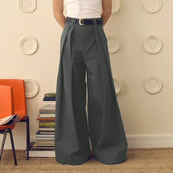 INCERUN Mens Solid Color Loose Fit High Waist Pant Casual Wide Leg Long Trousers Plus Size For Men S-5XL