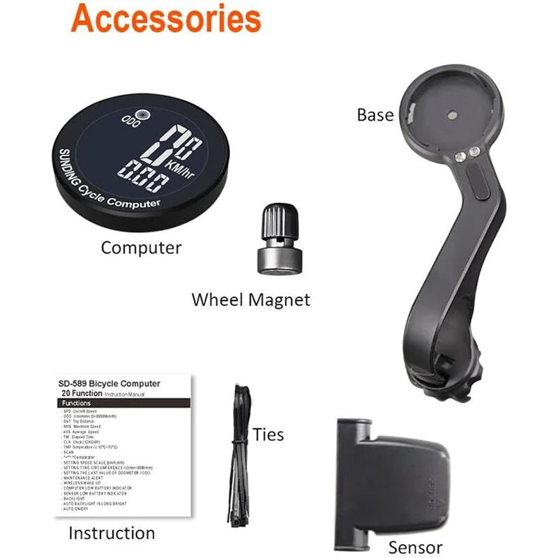 SunDing Wireless Bicycle Computer 16 Functions Waterproof Automatic Backlight Sensor Bike Speedometer Bicycle Odometer Stopwatch with Remote Control for MTB Road Cycle