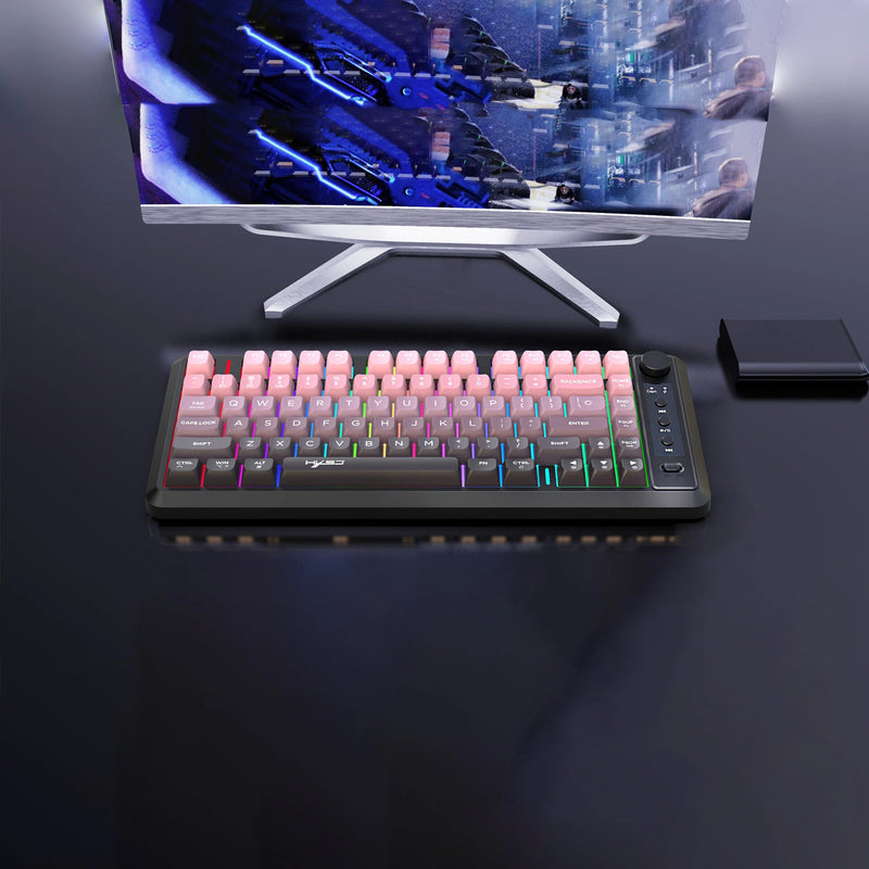 HXSJ L400 Three Mode Wireless Gaming Keyboard 81 Keys Ergonomic RGB Backlight Membrane 2000mAh Battery Gradient Keycaps Gamer Keyboards