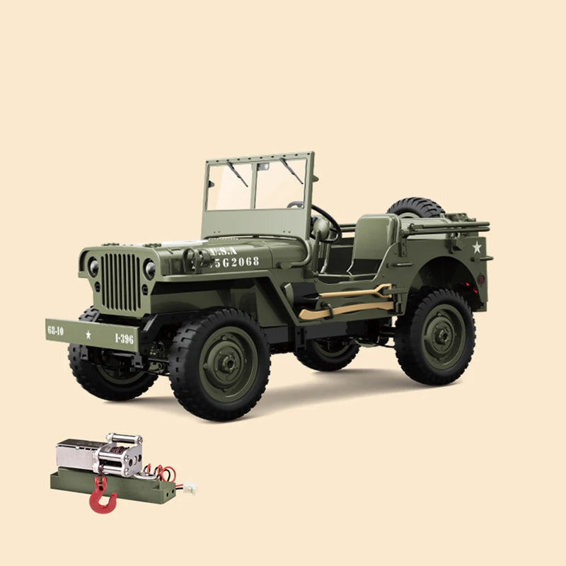 JJRC C8815 RTR 1/10 2.4G 4WD RC Car Willys Military Truck Off-Road Climbing LED Light Optional Winch Canopy Metal Frame Rock Crawler Full Proportional Vehicles Models Toys