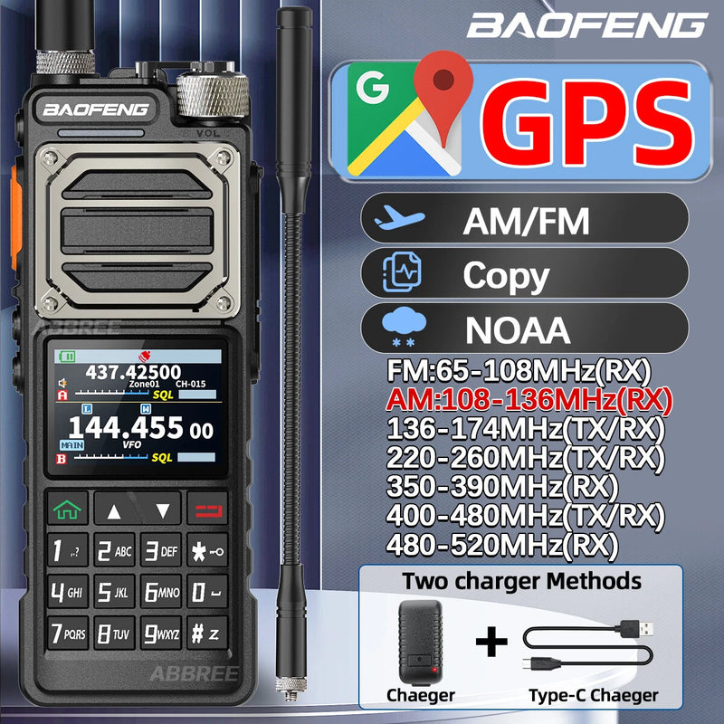 BAOFENG UV-25 PRO GPS Walkie Talkie 10W Multi Band Type-C Charging 5200mAh for UV-5R Amateur Two Way Radio for Traveling