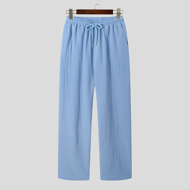 INCERUN Men Sets Summer Solid Color Casual Mens Two-piece Suits Lightweight Short Sleeved Shirt & Pant with Pockets