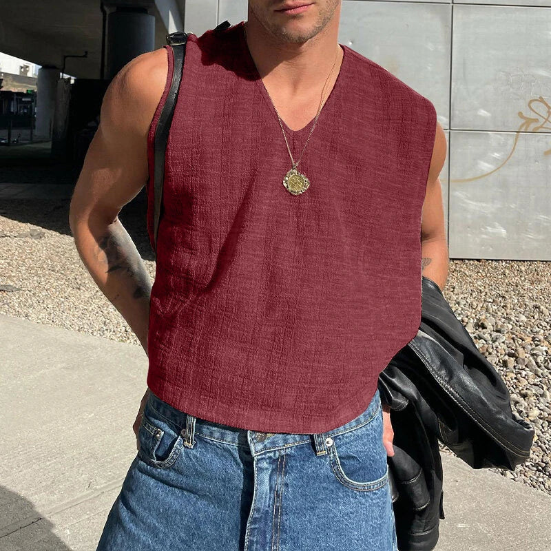 INCERUN Mens Solid Textured V-Neck Sleeveless Tank Top Comfortable Cool Vest Top