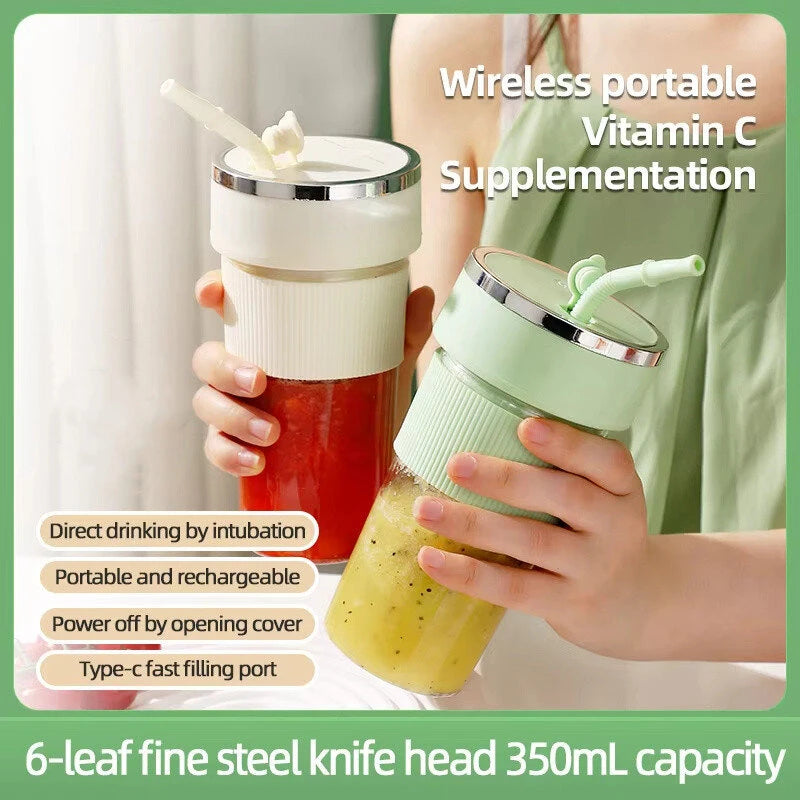 Electric Juicer Wireless Blender 350ml Portable Lightweight Straw Juices Cup Large Capacity USB Charging 6 Blade Reusable Juice Cup