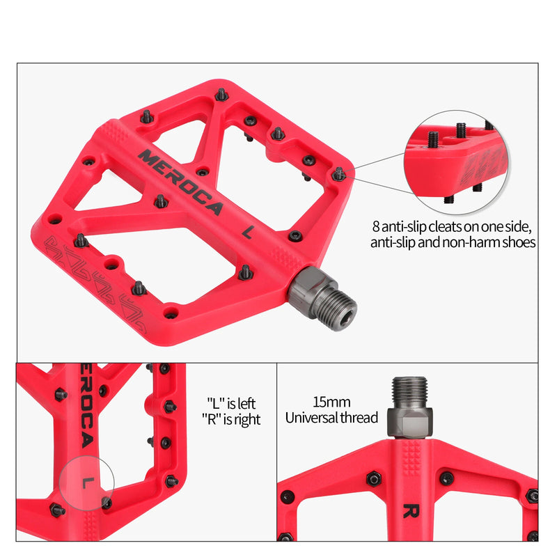 MEROCA Bicycle Pedals Mountain Bike Pedals Lightweight Nylon Bearing Lubricated Width Non-slip Pedals for MTB Cycling