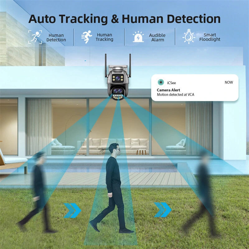 Guudgo 4K HD WiFi IP Camera 8MP Three Lens 5X Zoom Outdoor Security Camera Night Vision Motion Detection 2-way Audio IP66 Waterproof Wireless PTZ Surveillance Cameras