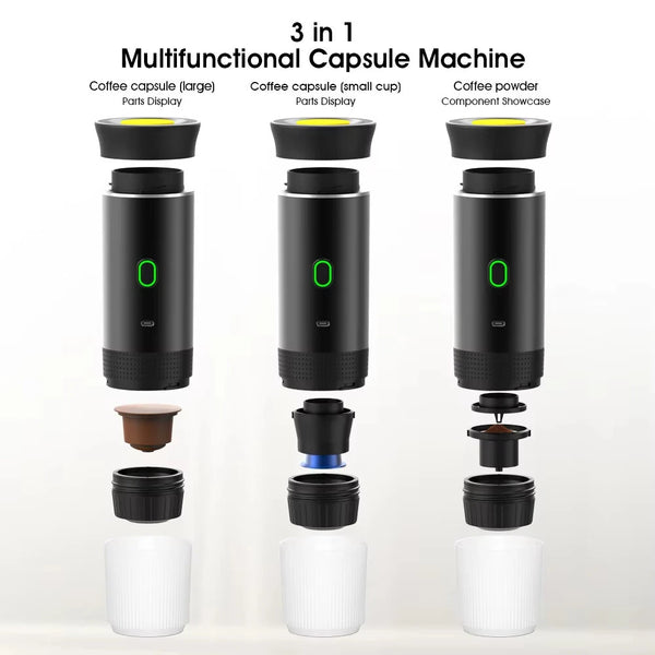 IPRee Portable Wireless Electric Espresso Coffee Machine For Travel Car Home Camping Coffee Maker 3-in-1 Capsule Powder Coffee Maker