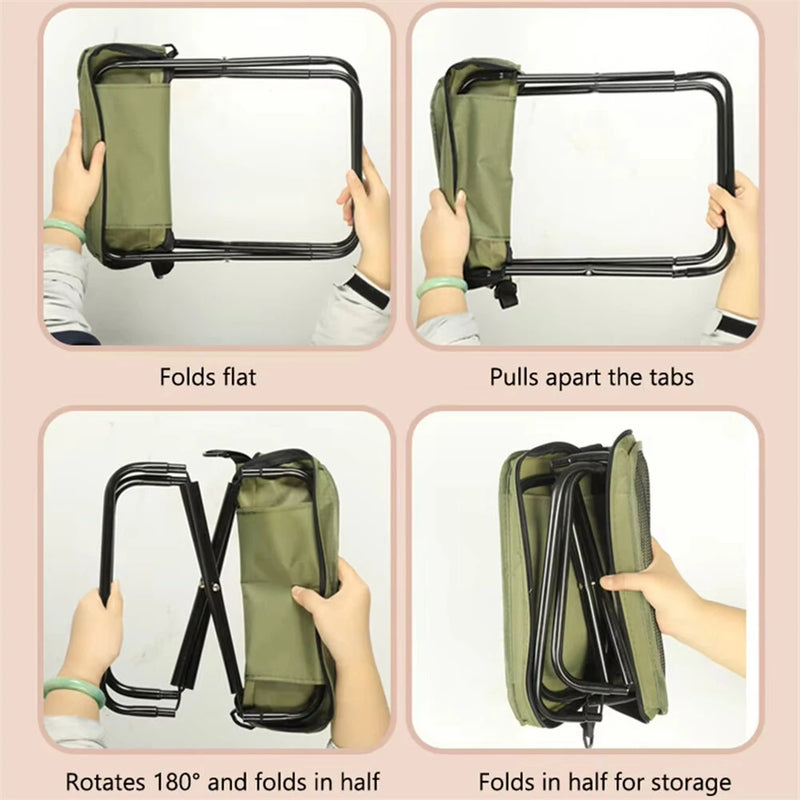 IPRee Wear-resistant Foldable Backpack Stool Portable Small Mazar Satchel Pen Bag Camping Stool Lightweight Outdoor Folding Chair for Fishing Travel
