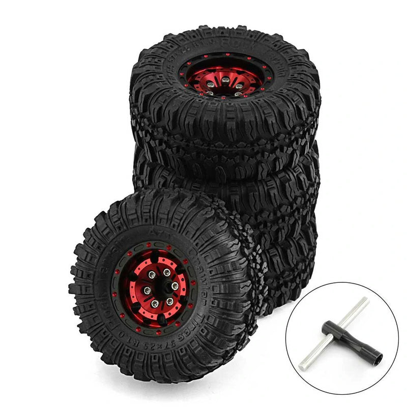 4pcs 1.0 inch Climbing Car Aluminum Alloy Hub Wasteland Wheel Tires for 1/18 TRX4M SCX24 FMS FCX18 FCX24 Furitek FX118 RC Car Parts